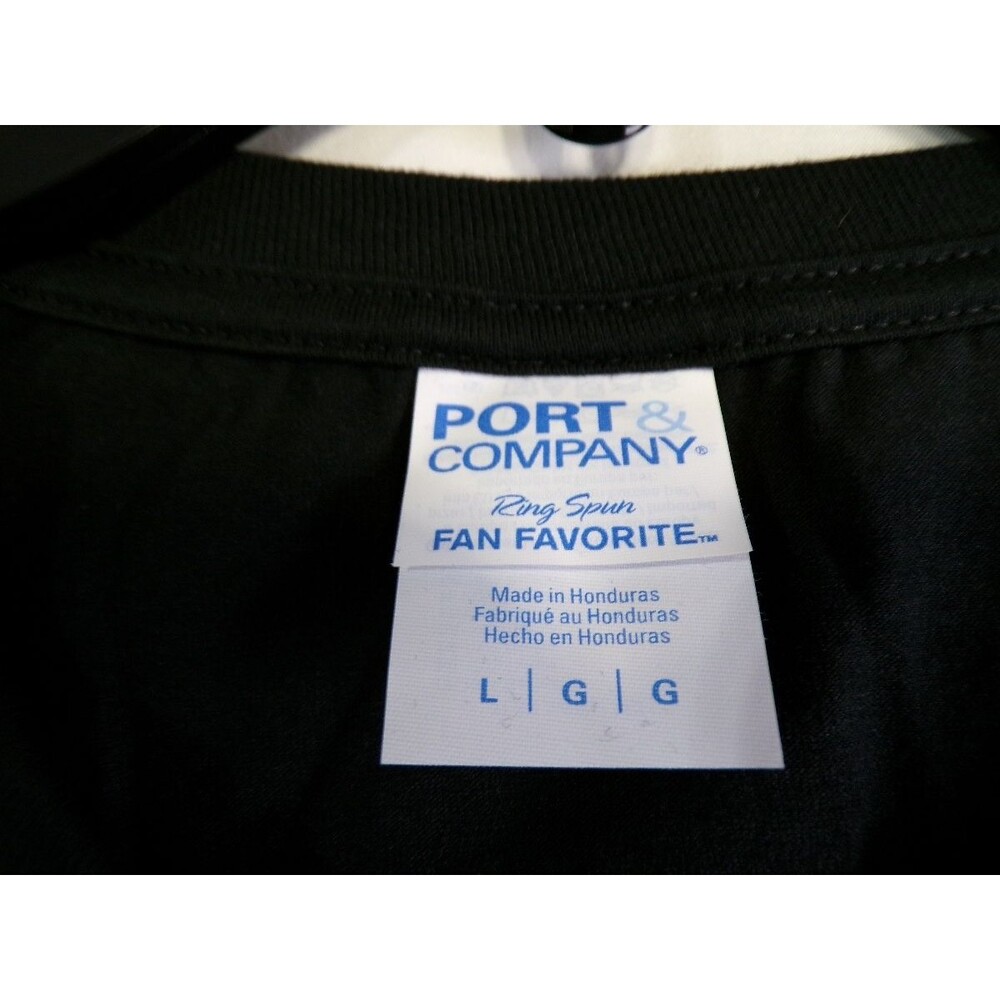 Port & Company Men's T-Shirt L Black Faux Tie Pocket Graphic Core Cotton - Picture 3 of 3